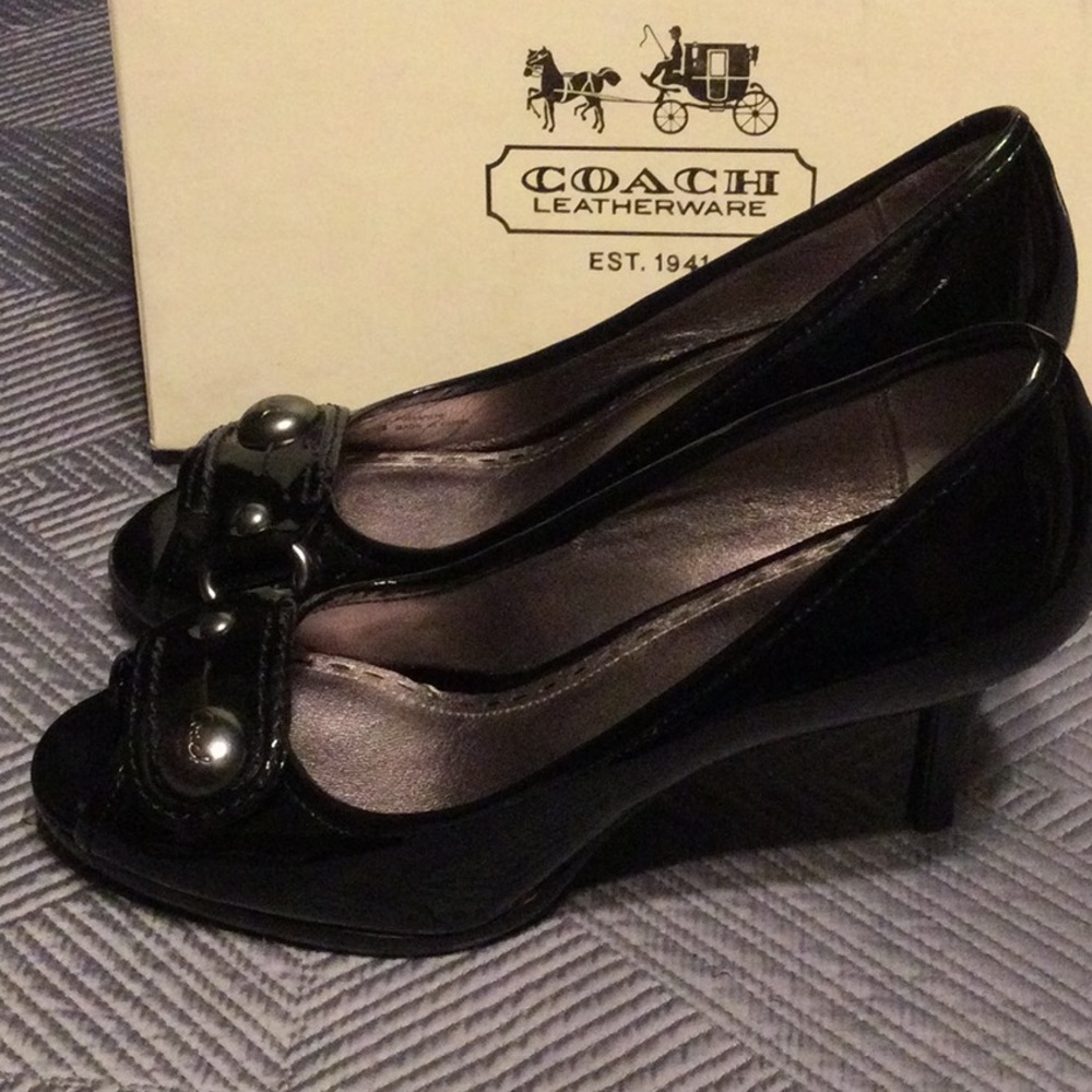 Coach 7.5 black patent leather heels